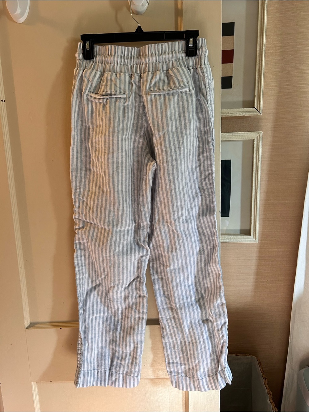 Quince Light Blue & White Striped Wide-Leg Linen-Blend Pants - Picture 8 of 10